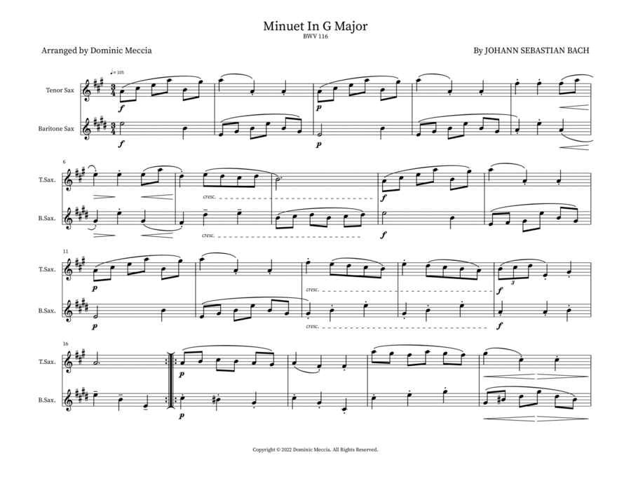 Minuet In G Major Woodwind Duet scores gallery preview page 1