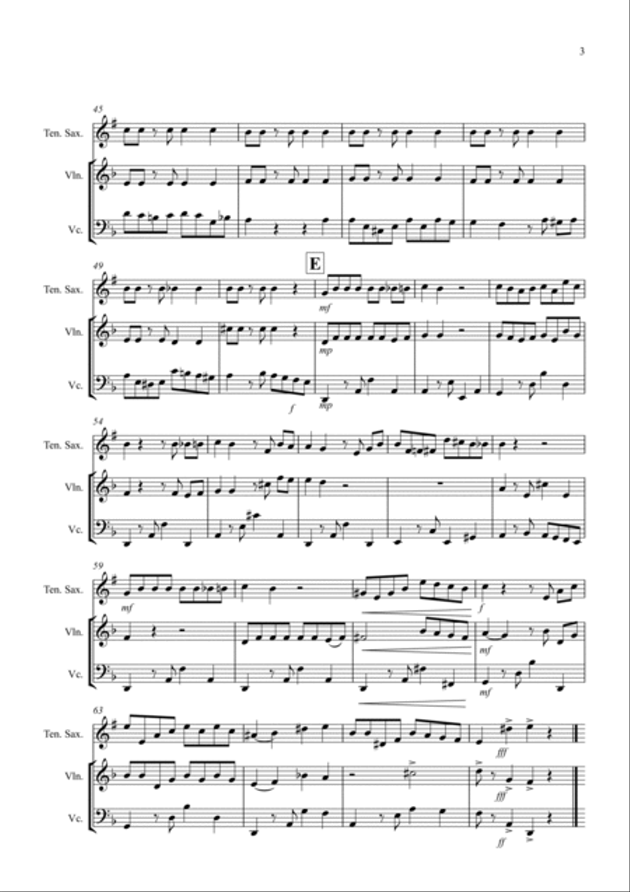 Tango a Trios for Tenor Saxophone, Violin and Cello Trio Small Ensemble scores gallery preview page 3