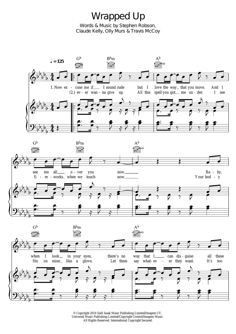 Wrapped Up Piano, Vocal, Guitar scores gallery preview page 1