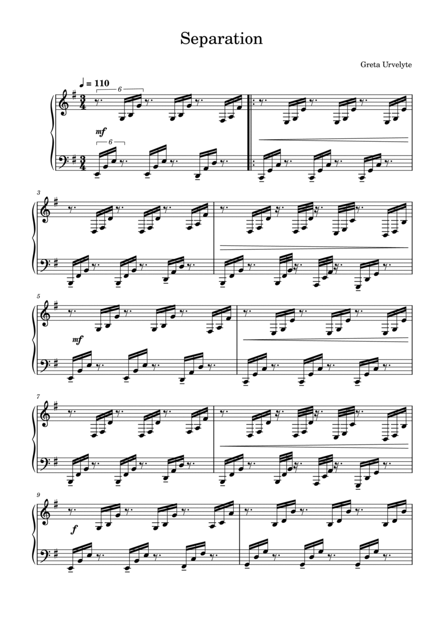 Separation Piano Solo scores gallery preview page 1