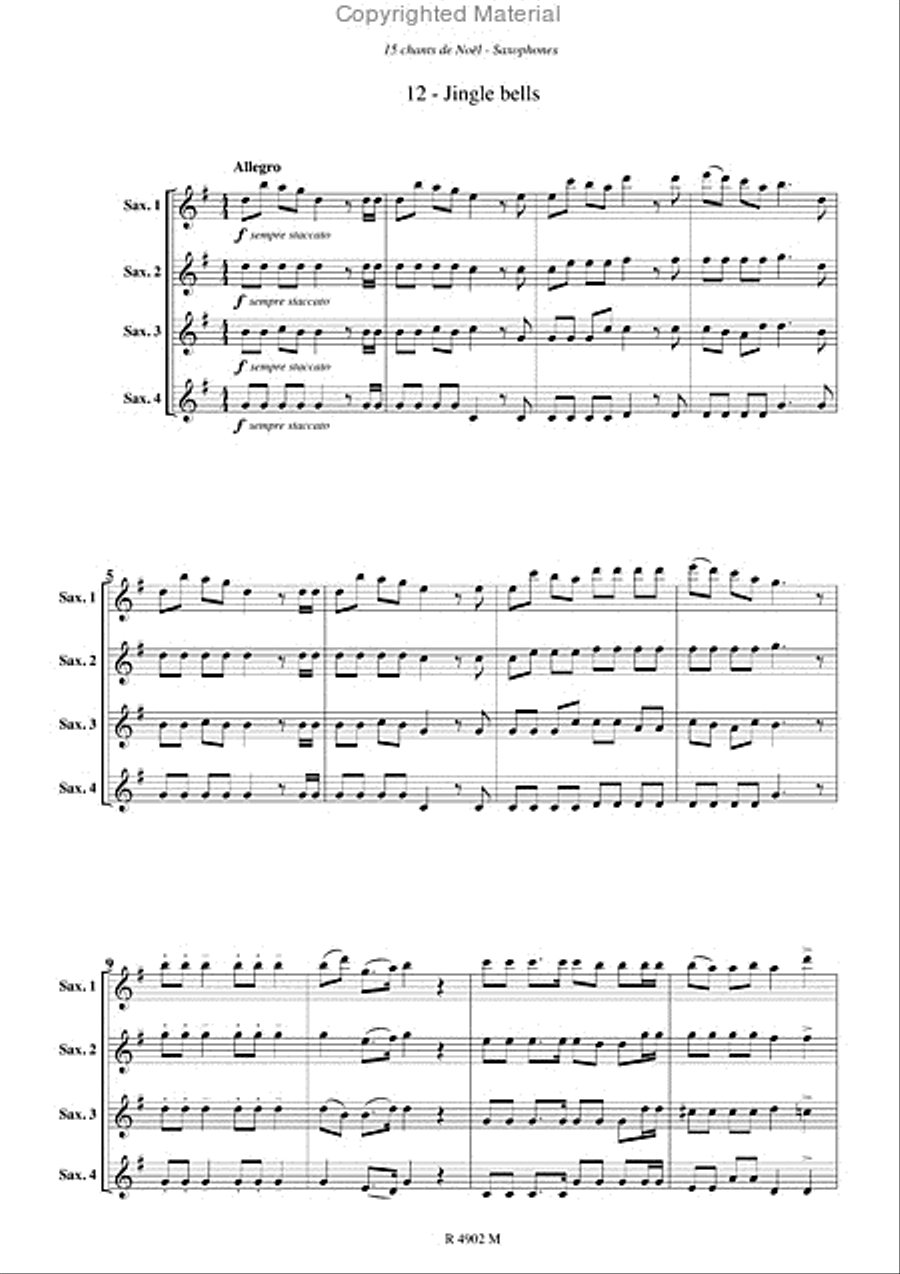 Chants de Noël (15), pour saxophone Saxophone Ensemble scores gallery preview page 13