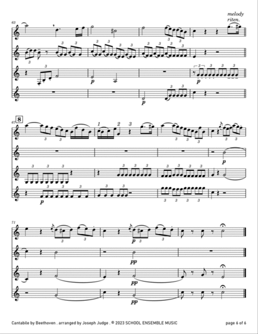 Cantabile by Beethoven for Clarinet Quartet in Schools Clarinet Quartet scores gallery preview page 6