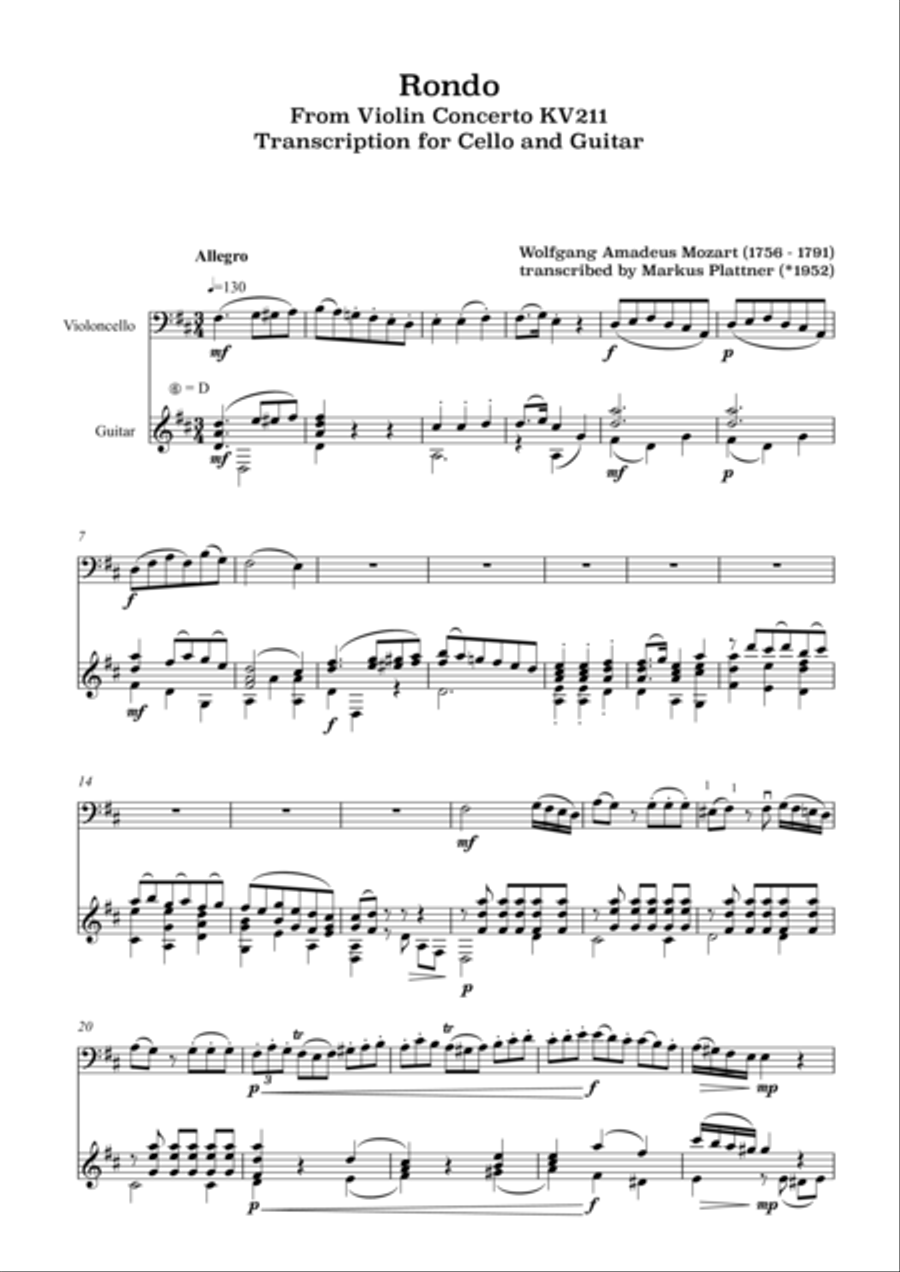 Mozart Rondo for Cello and Guitar String Duet scores gallery preview page 3