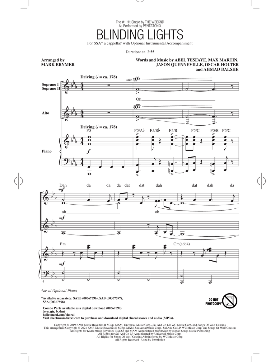 Blinding Lights (arr. Mark Brymer) SSA scores gallery preview page 1