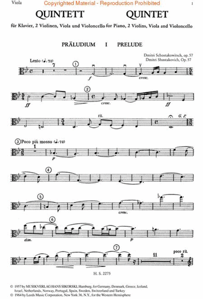 Quintett, Op. 57 by Dmitri Shostakovich Cello - Sheet Music