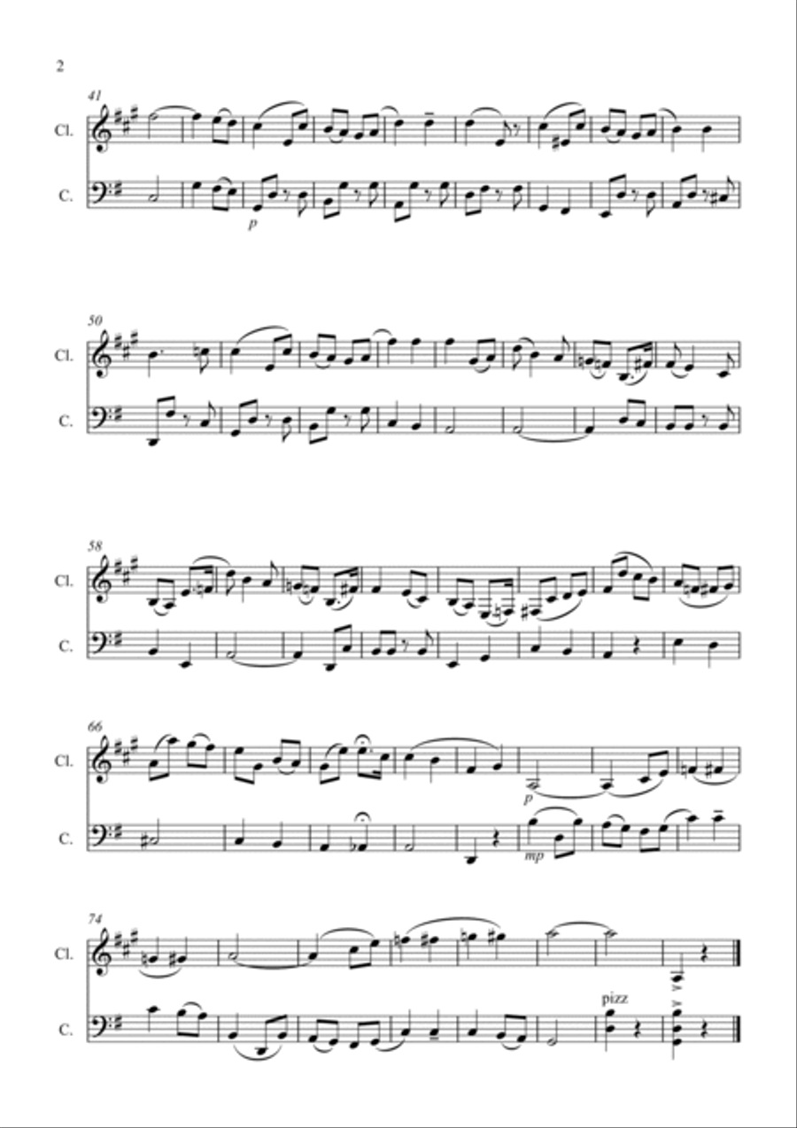 Salut d' Amour for Clarinet and Cello Duet B-Flat Clarinet scores gallery preview page 2