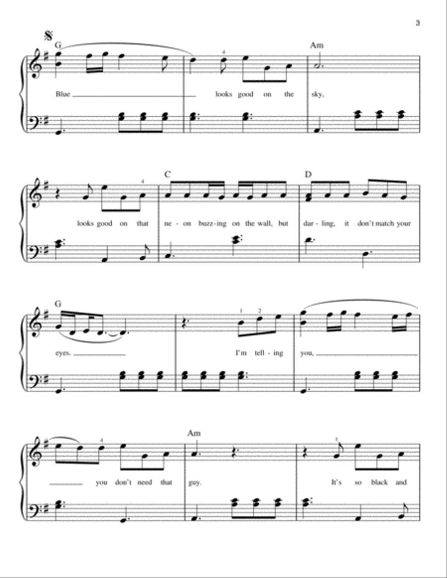 Blue Ain't Your Color Blue Ain't Your Color Easy Piano scores gallery preview page 3