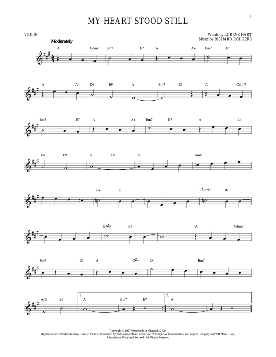 My Heart Stood Still Violin Solo scores gallery preview page 1