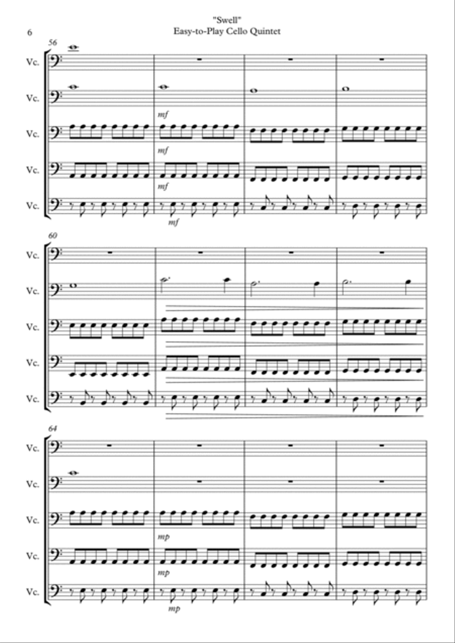 Swell - Easy Cello Quintet String Quartet scores gallery preview page 6