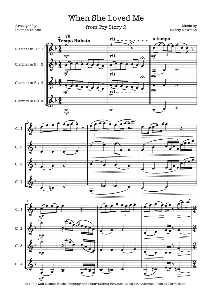 When She Loved Me Woodwind Quartet scores gallery preview page 1