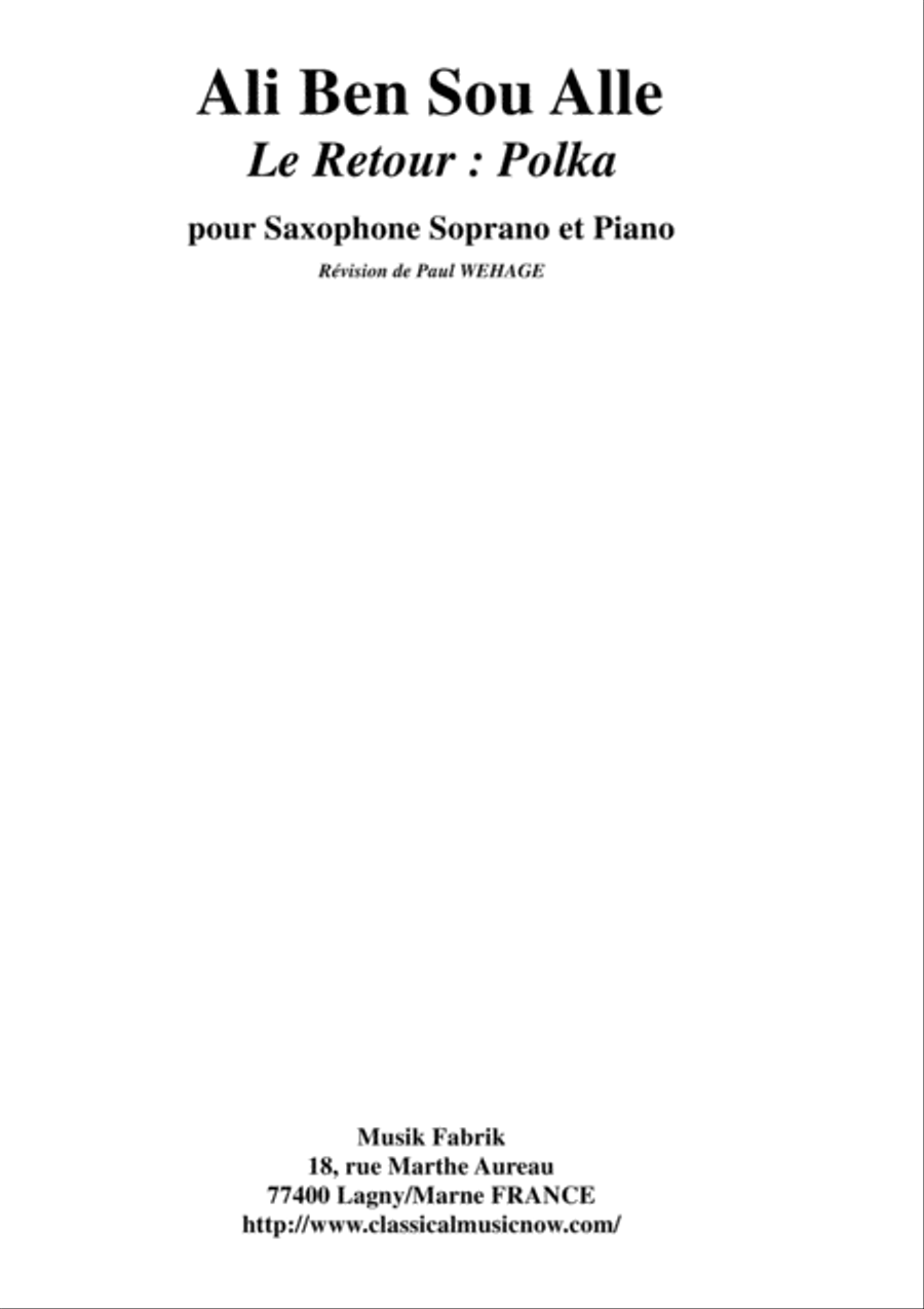 Ali Ben Sou Alle: Le Retour : Polka for soprano saxophone and piano Soprano Saxophone scores gallery preview page 1