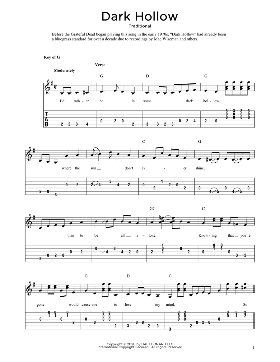 Dark Hollow (arr. Fred Sokolow) Electric Guitar scores gallery preview page 1