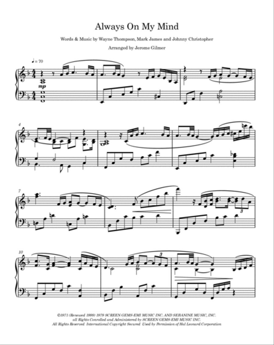 Always On My Mind Piano Solo scores gallery preview page 2