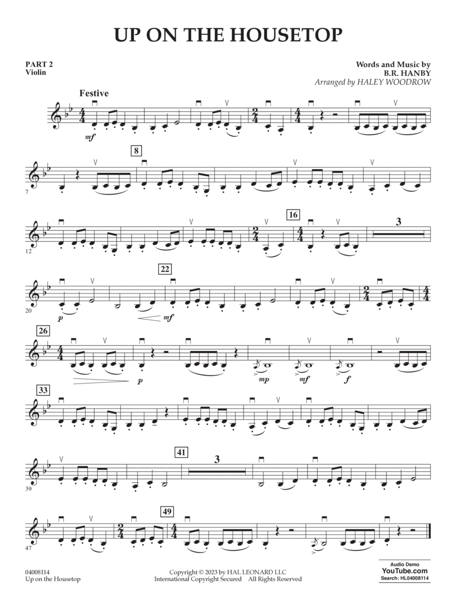 Up On The Housetop (arr. Haley Woodrow) Pt.2 Violin Concert Band
