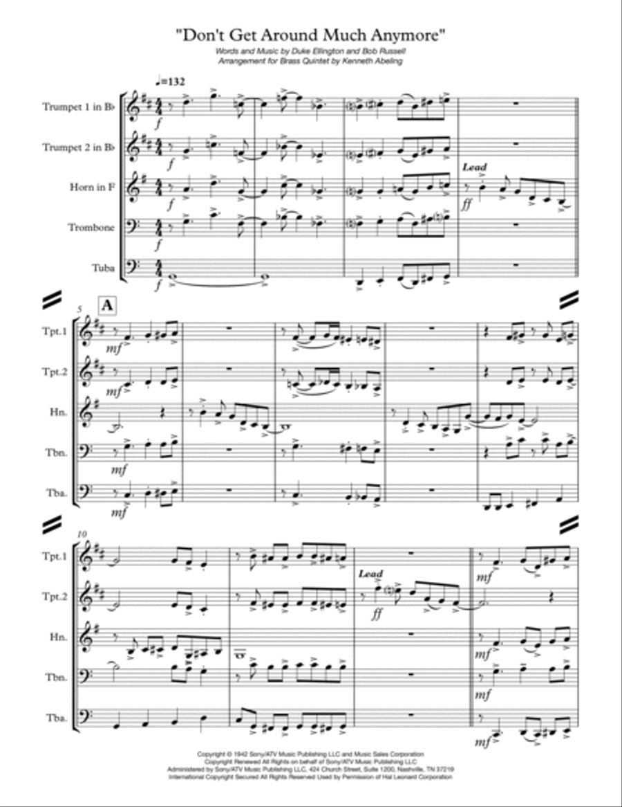 Don't Get Around Much Anymore Brass Ensemble scores gallery preview page 2