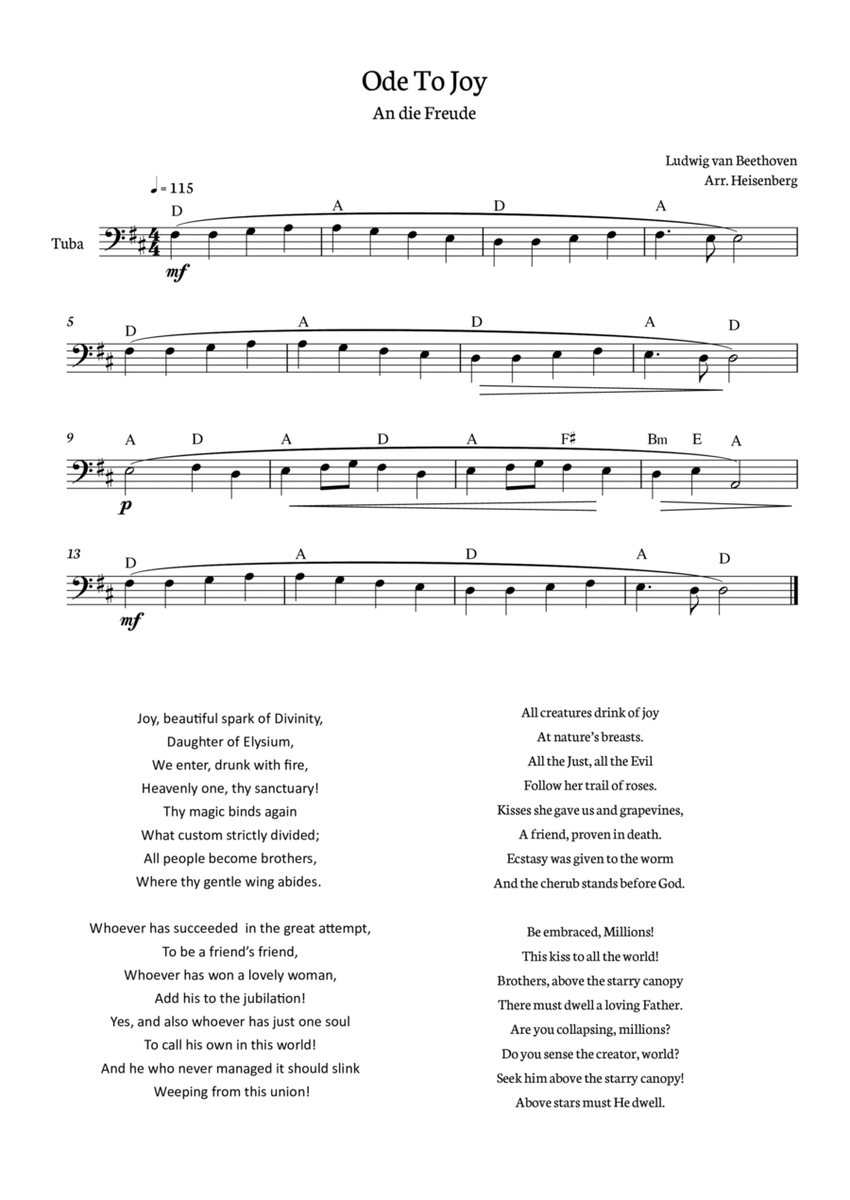 Beethoven - Ode To Joy for Tuba with chords image number null