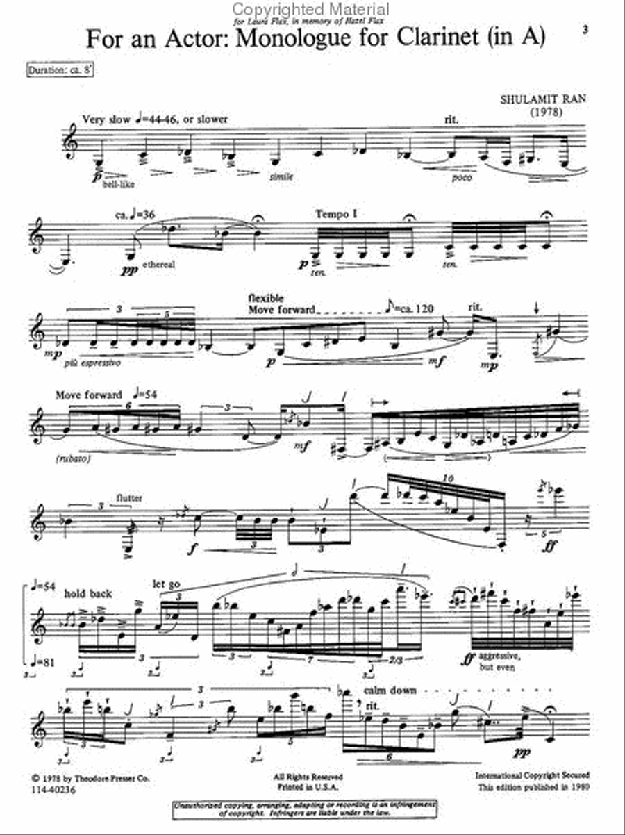 For An Actor: Monologue For Clarinet (In A) Chamber Music scores gallery preview page 2