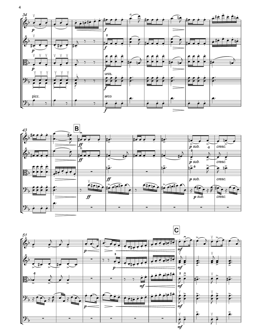 TCHAIKOVSKY Scherzo (String Quartet No.1) for string orchestra String Quartet scores gallery preview page 3