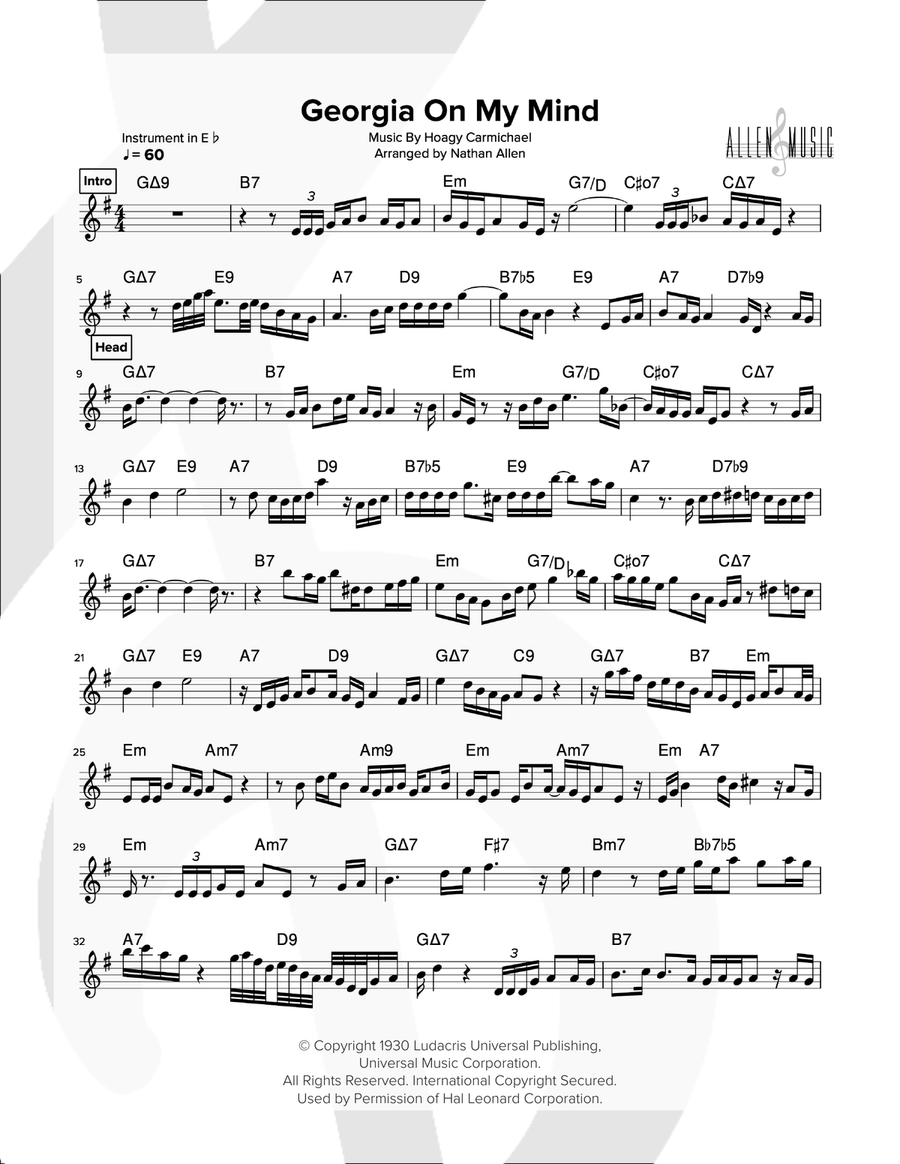 Georgia On My Mind Georgia On My Mind Alto Saxophone scores gallery preview page 1