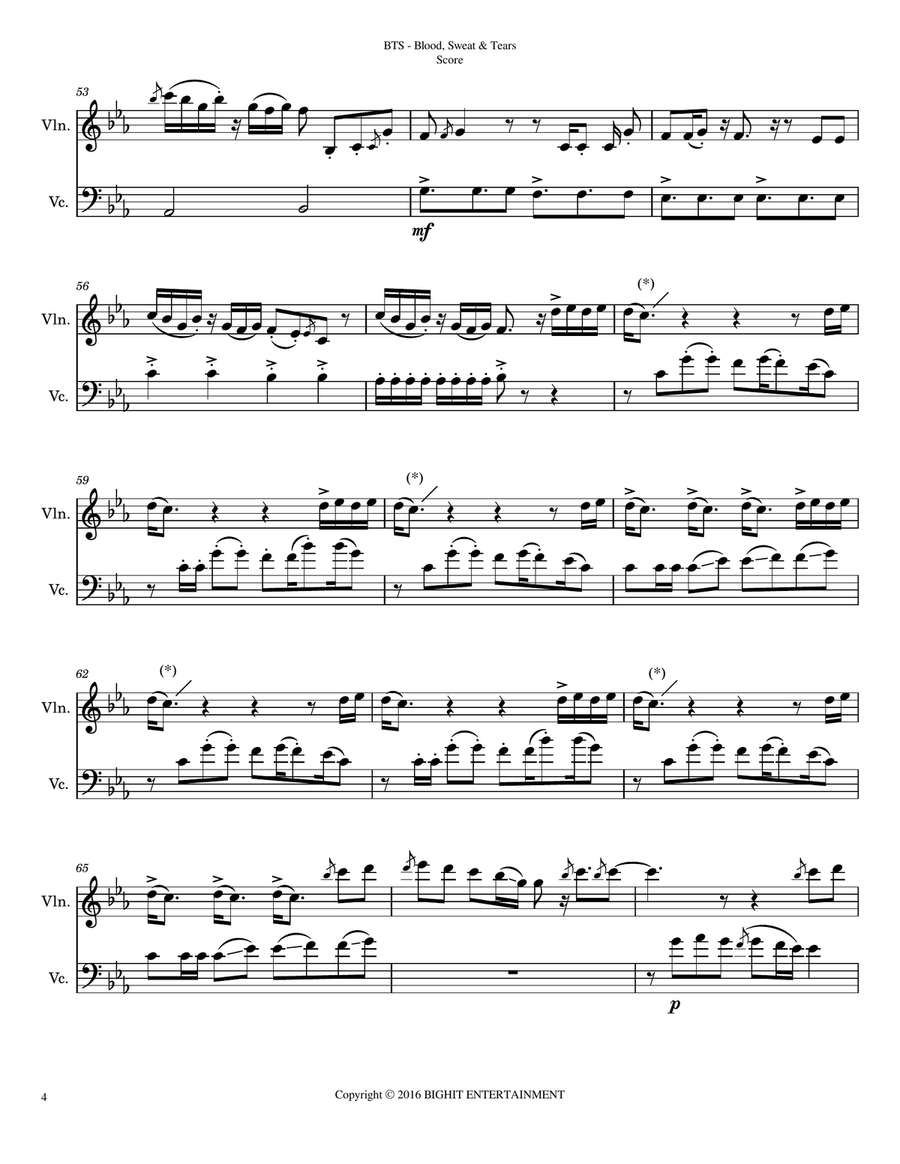 Blood, Sweat, Tears String Duet scores gallery preview page 4
