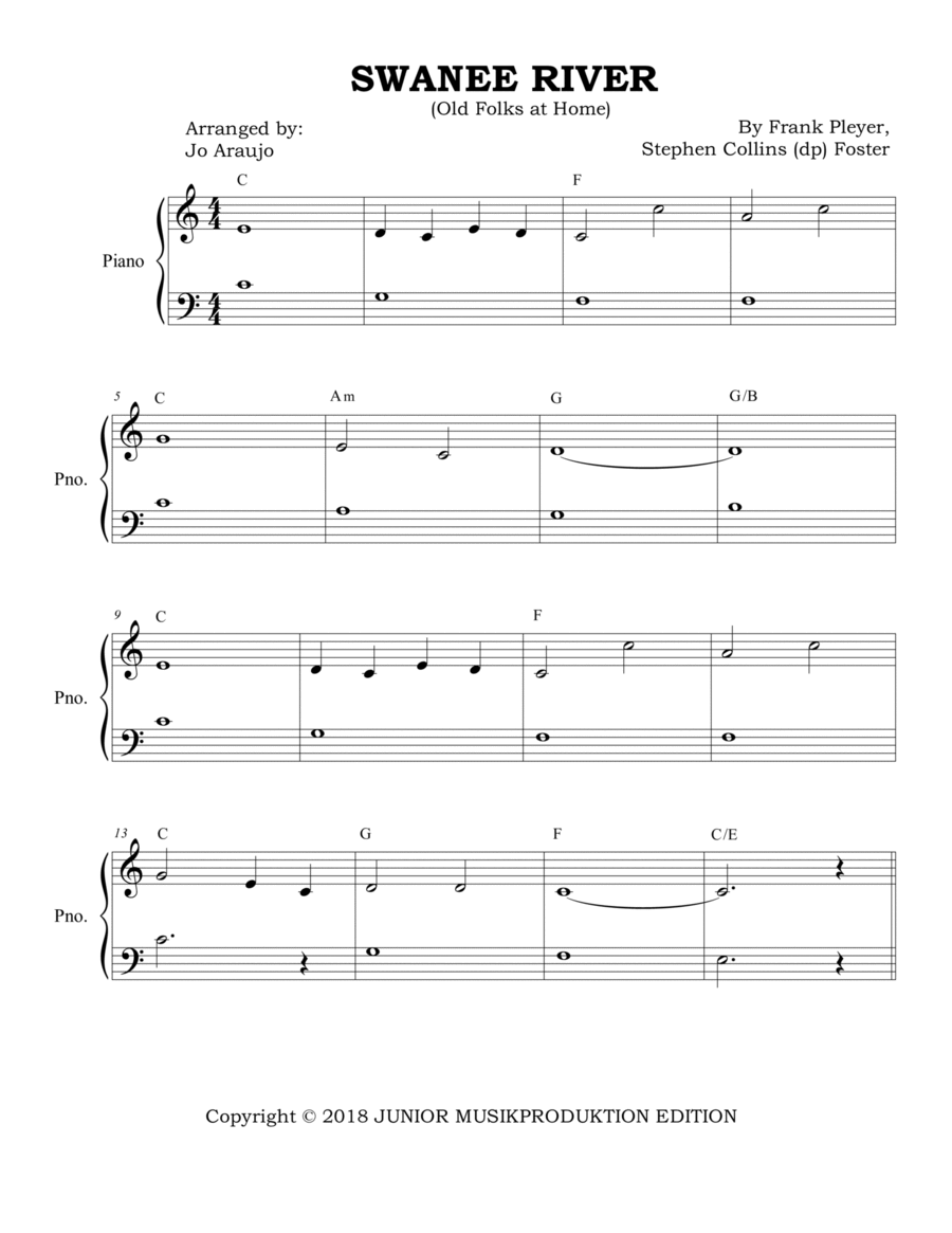 SWANEE RIVER (Old Folks at Home) Easy Piano scores gallery preview page 1