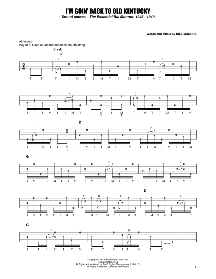 I'm Goin' Back To Old Kentucky Banjo scores gallery preview page 1