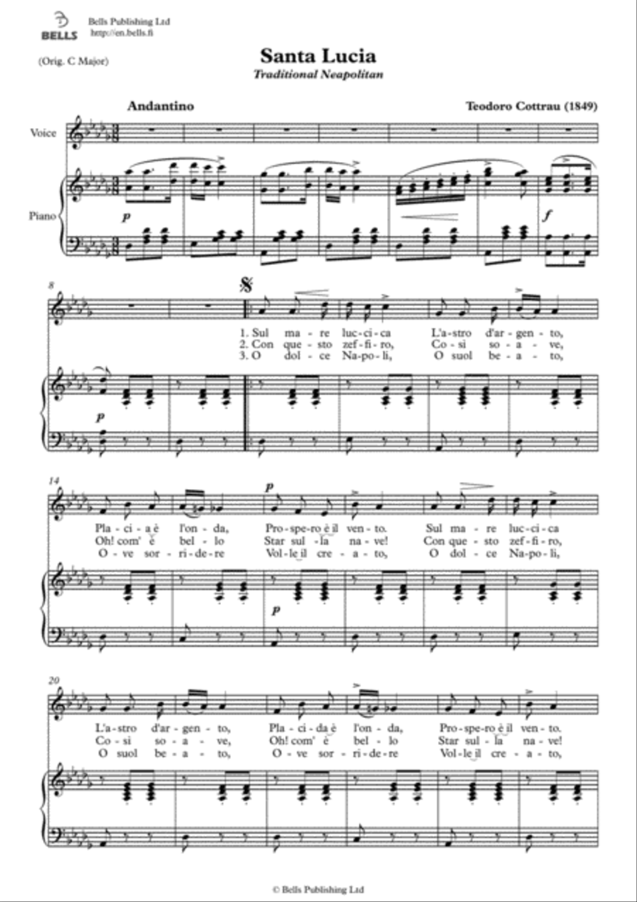 Santa Lucia (D-flat Major) Voice Solo scores gallery preview page 1