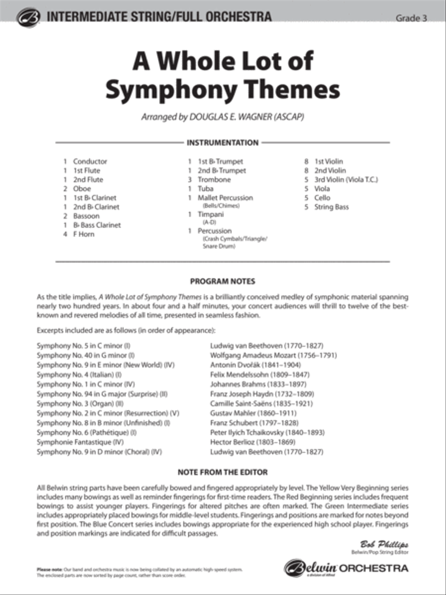 Book cover for A Whole Lot of Symphony Themes: Score