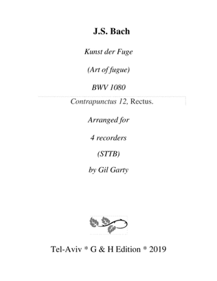 Contrapunctus 12 Rectus from Art of Fugue, BWV 1080 (arrangement for recorders)