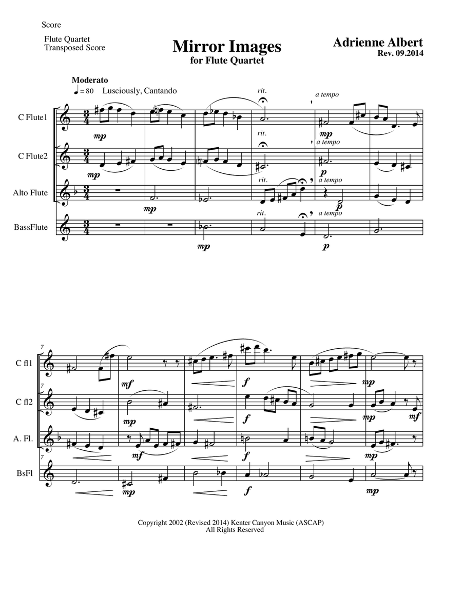 MIRROR IMAGES for Flute Quartet Flute Quartet scores gallery preview page 1