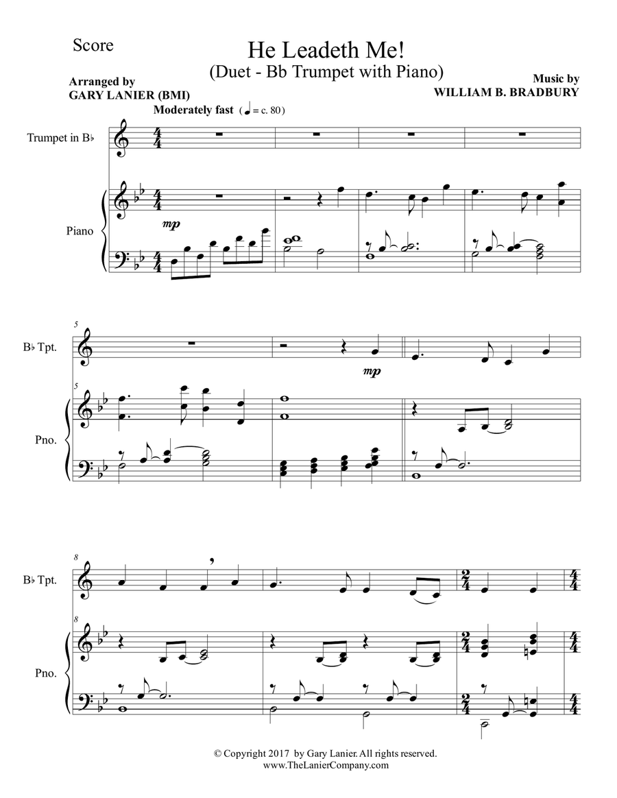 HE LEADETH ME (Duet – Bb Trumpet & Piano with Score/Part) Trumpet Duet scores gallery preview page 2