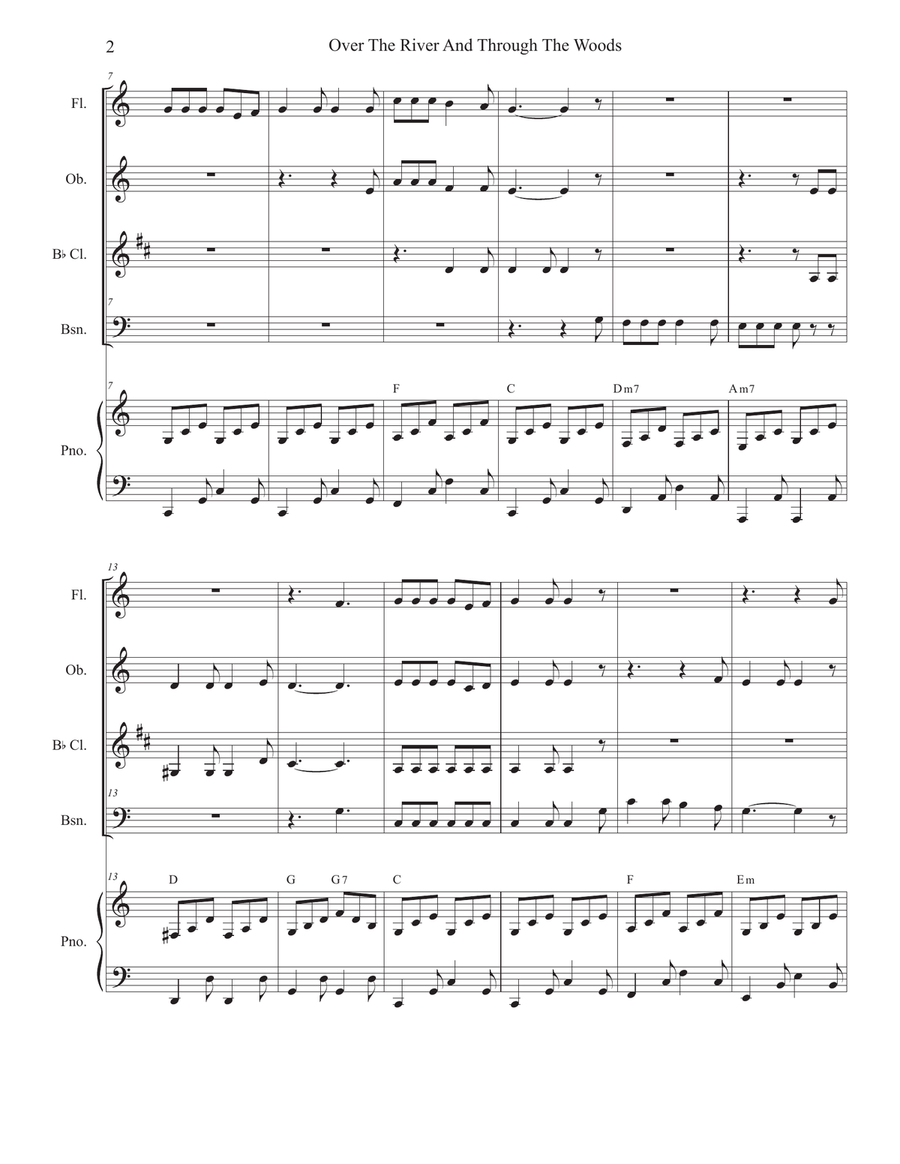 Over The River And Through The Woods (Woodwind Quartet and Piano) Woodwind Quartet scores gallery preview page 2