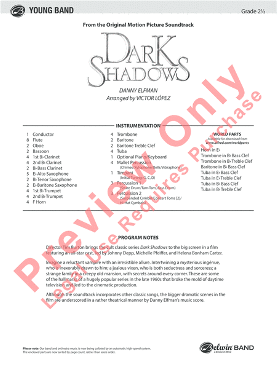 Dark Shadows (from the Original Motion Picture Soundtrack) Concert Band scores gallery preview page 2