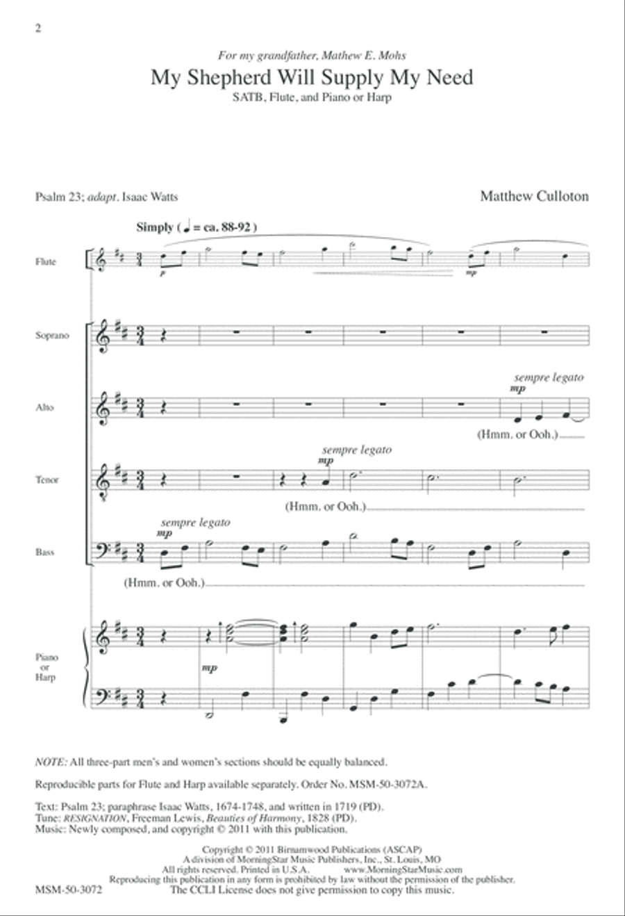 My Shepherd Will Supply My Need 4-Part scores gallery preview page 2