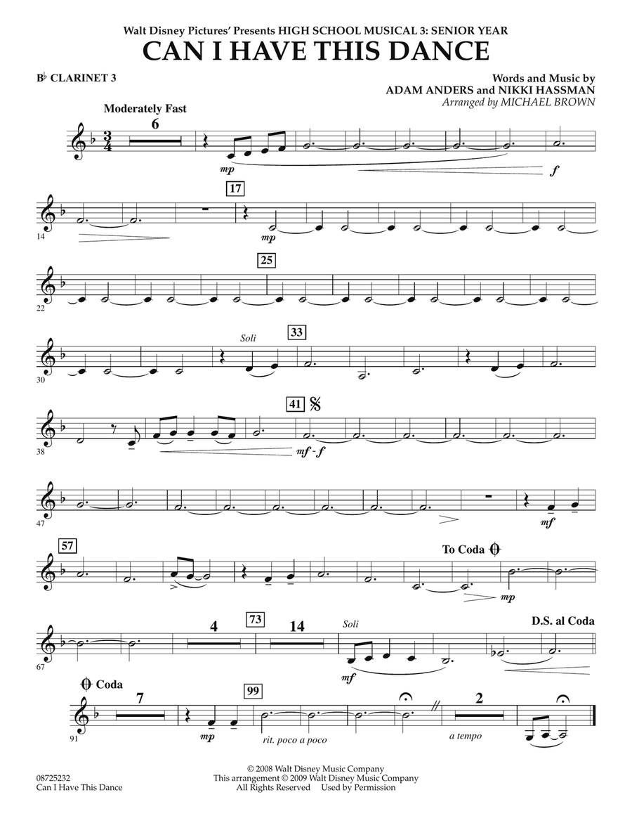 Can I Have This Dance? (from High School Musical 3) - Bb Clarinet 3 Concert Band scores gallery preview page 1