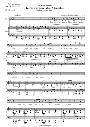 Book cover for Denn es gehet dem Menschen, Op. 121 No. 1 (C minor)