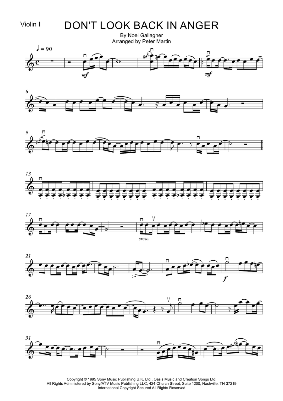 Don't Look Back In Anger String Quartet scores gallery preview page 3