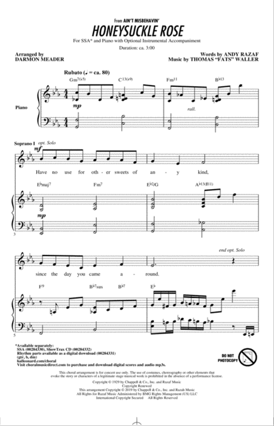 Honeysuckle Rose (arr. Darmon Meader) SSA scores gallery preview page 1