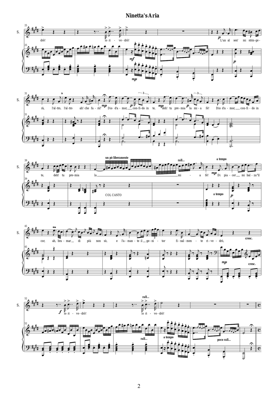 Rossini-La gazza ladra (Act 1) Di piacer mi balza il cor - Soprano and piano Soprano Voice scores gallery preview page 2