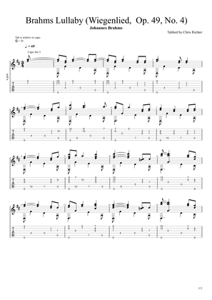 Wiegenlied ("Lullaby"), Op. 49, No. 4 (Solo Fingerstyle Guitar Tab)
