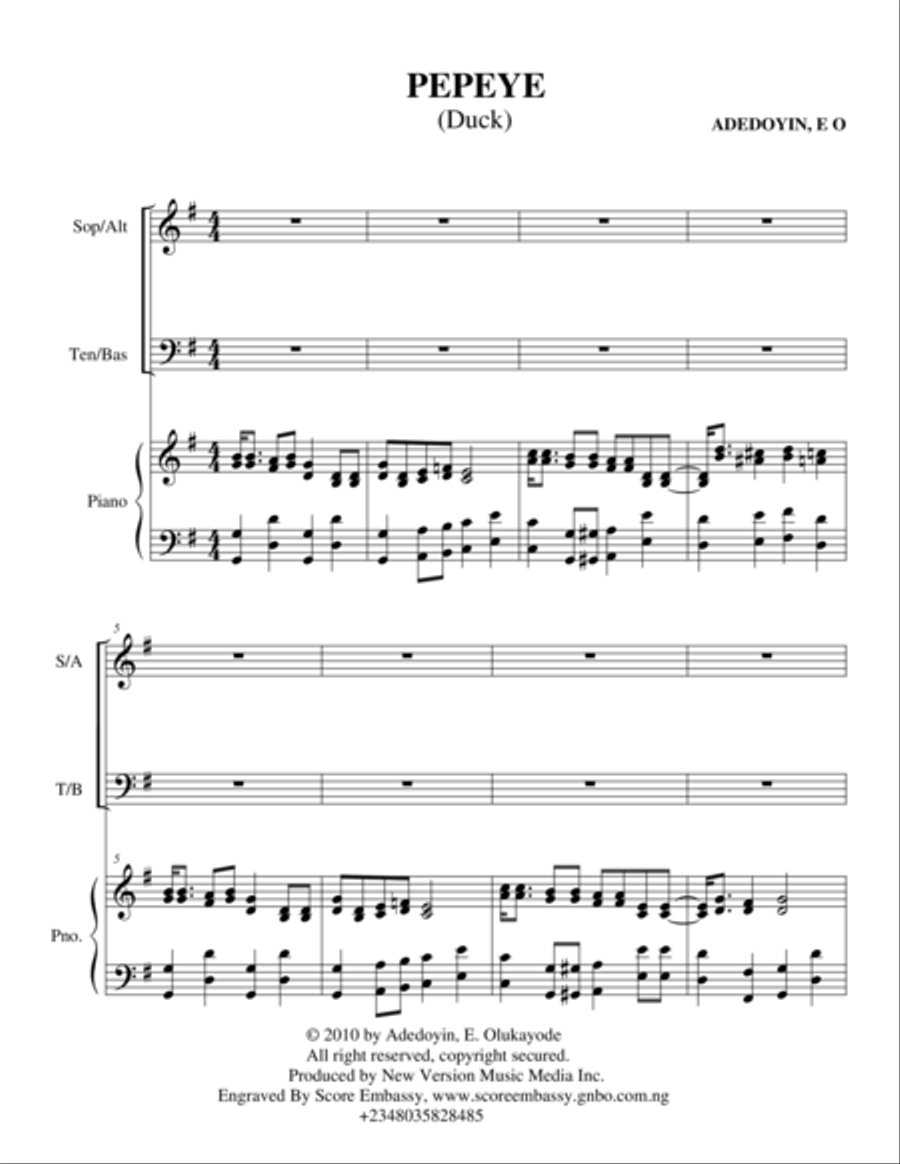 Pepeye (The Duck) SATB + Piano 4-Part scores gallery preview page 1