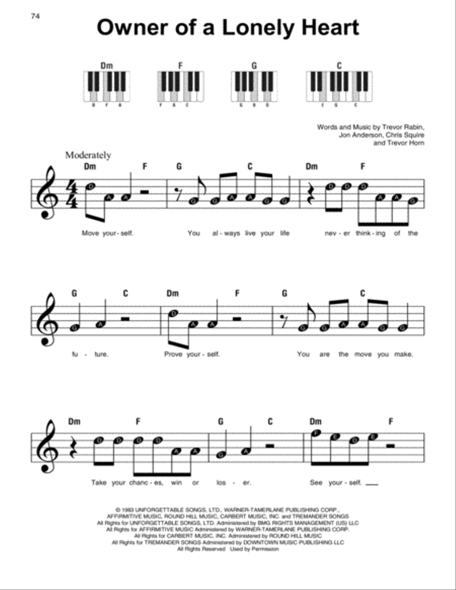 Owner Of A Lonely Heart Easy Piano scores gallery preview page 1