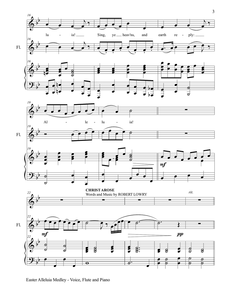 3 GREAT EASTER HYMNS (for Voice, Flute & Piano with Score/Parts) Small Ensemble scores gallery preview page 4