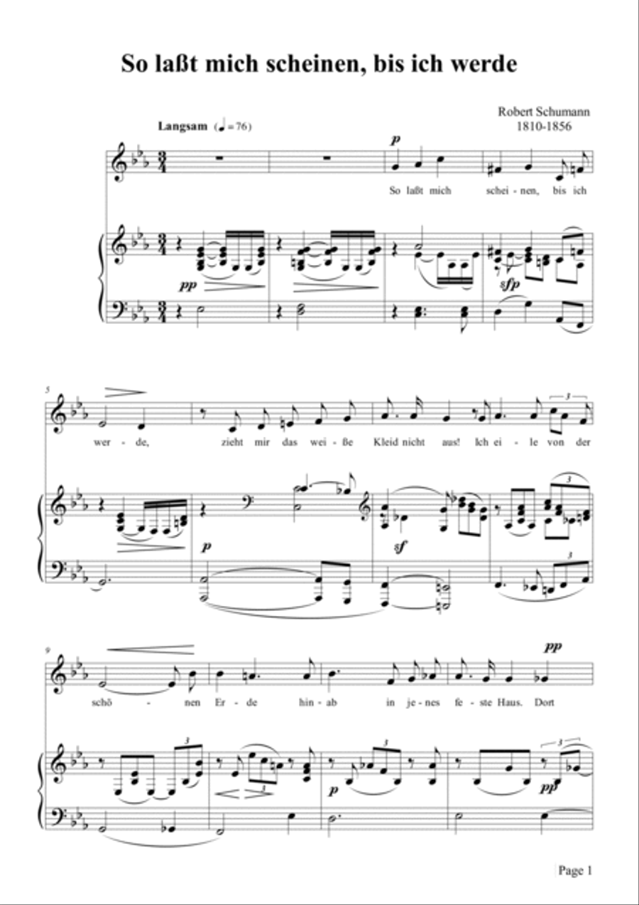 Schumann-So laßt mich scheinen,bis ich werde,Op.98a No.1 in E♭ Major Voice scores gallery preview page 2