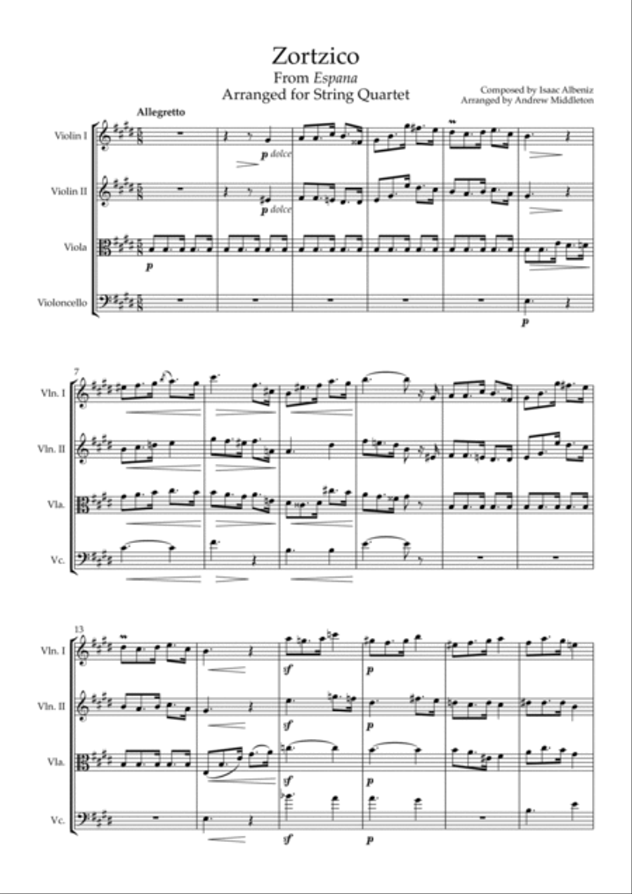 Zortzico arranged for String Quartet String Quartet scores gallery preview page 3