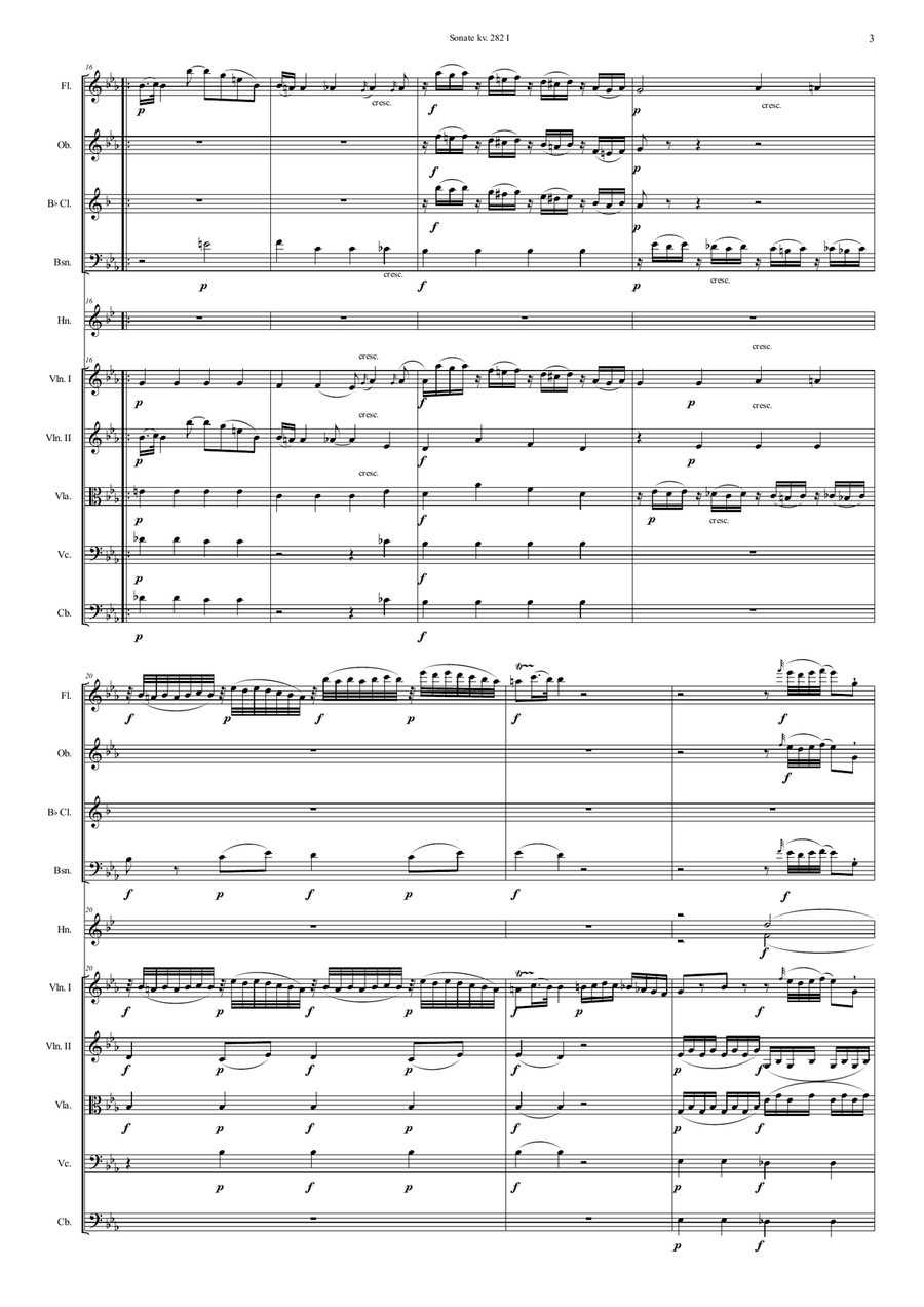 Mozart Sonata kv. 282 for Orchestra Chamber Orchestra scores gallery preview page 5