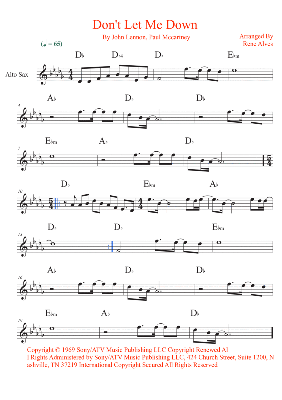Don't Let Me Down Alto Saxophone scores gallery preview page 1