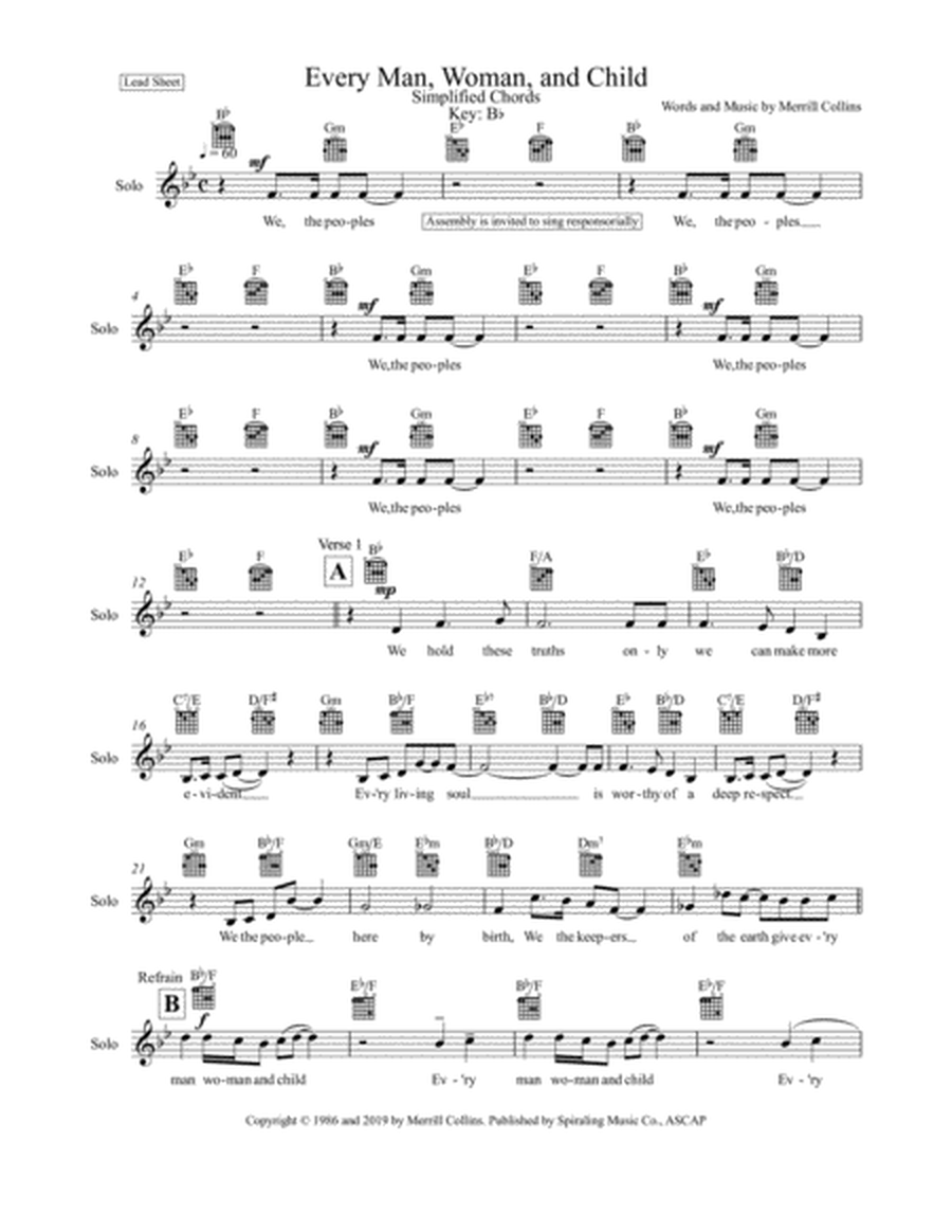 Every Man, Woman, and Child - Lead Sheet - Simplified - Bb Major