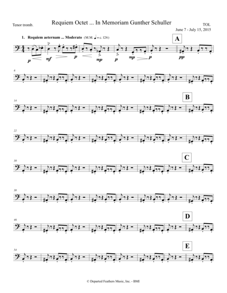 Requiem Octet (2015) for flute, clarinet, 2 bassoons, 2 trumpets, 2 trombones: tenor trombone part