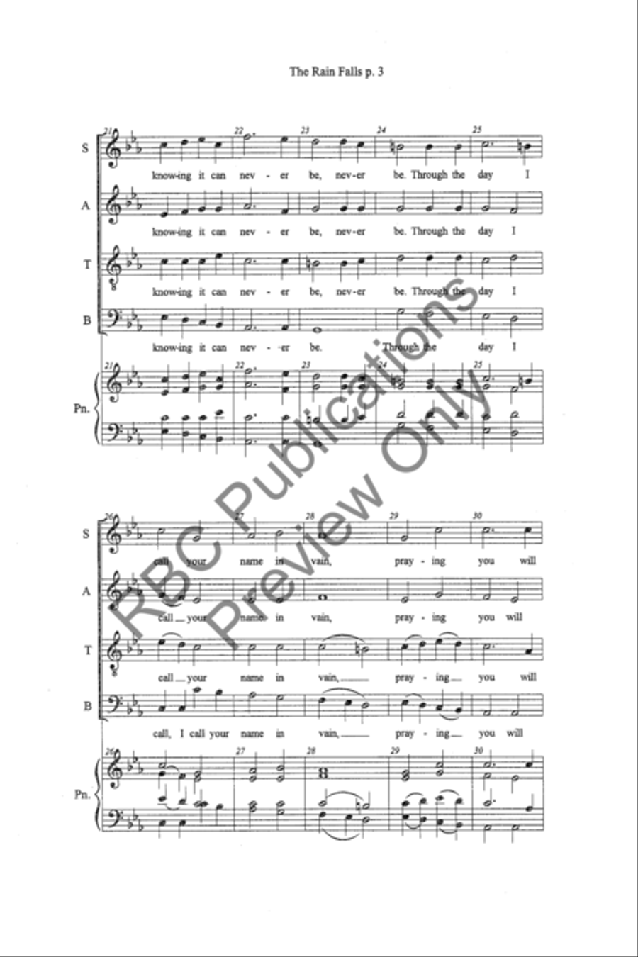 The Rain Falls (SATB) 4-Part scores gallery preview page 5